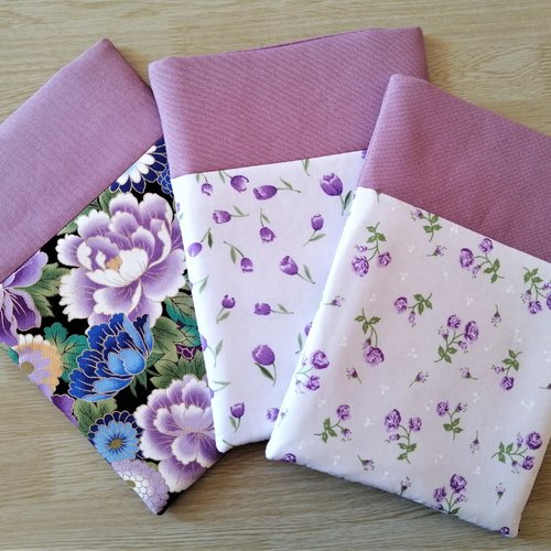Housse de transport de livre fleurs violettes / protège livres / pochette protection / différentes tailles / housse moletonnée