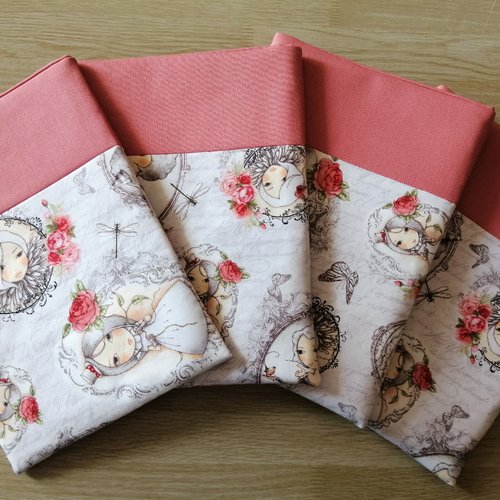 Housse de transport de livre médaillons fillettes santoro / protège livres / pochette protection / différentes tailles