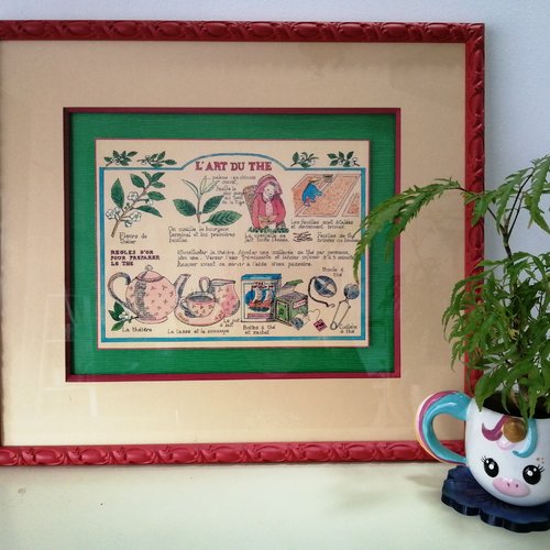 Encadrement d'art d'une carte postale sur le thème heure du thé prêt à poser décoration murale de salon ou de cuisine