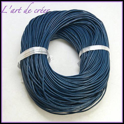 1 metre de cordon en cuir bleu , diamètre 2 mm 