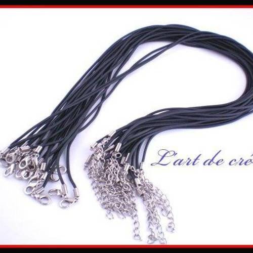 20 x  cordon tour de cou en caoutchouc , buna cord noir avec chainette de réglage 