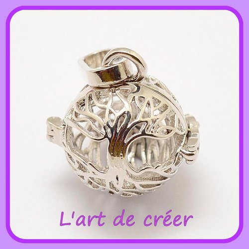 1 bola de grossesse " arbre de vie " cage à perle métal argenté pour perle 12mm