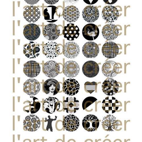 Planches digitale de 40 cabochons 20 mm , noir et blanc 