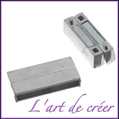 1 x fermoir manchette  magnétique , aimanté , rectangle couleur argent 37 mm  x 19 mm 