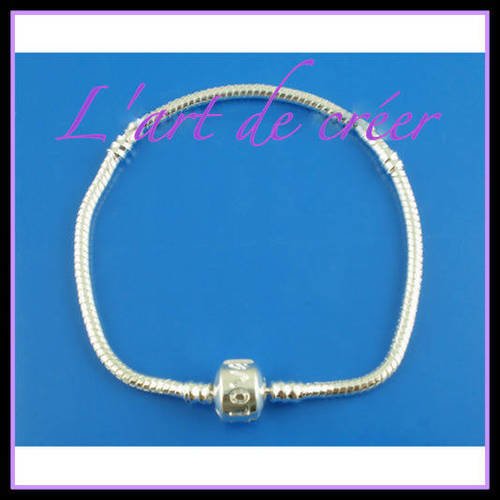 1 bracelet maille serpent / jonc en métal argenté ,perle charms , diametre 3mm 