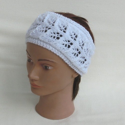 Bandeau, headband, serre tête, femme, fille, en laine, blanc