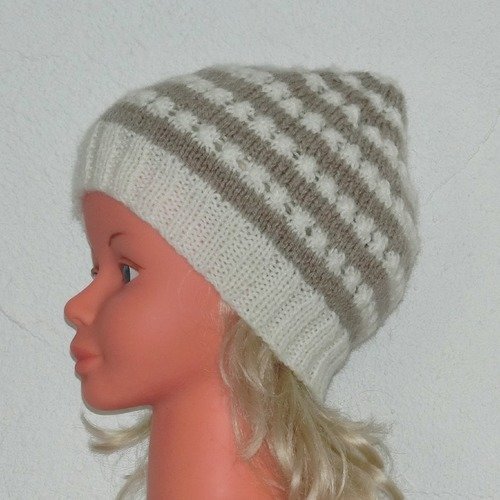 Bonnet en laine, enfant fille, taille 2 / 3 ans, bonnet à rayures  fantaisie, tricoté main, accessoire, automne, hiver - Un grand marché