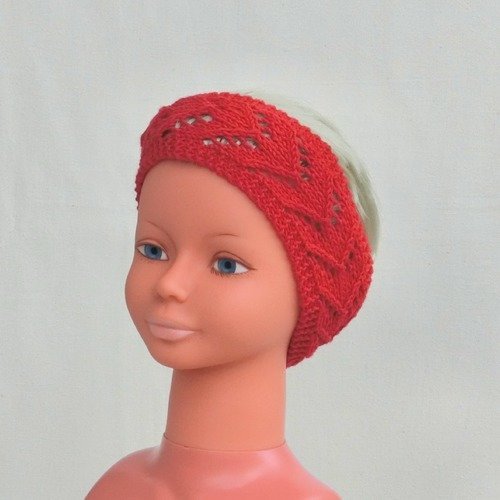 Bandeau, enfant, fille, 2/3/4 ans, headband, serre tête, turban, cache oreilles, accessoire de cheveux, tricoté main, en laine, rouge,