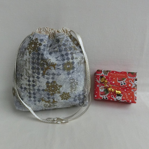 Pochon pour petit cadeau, sac emballage cadeau réutilisable zéro déchet fête de noël, pochette en tissu à bijoux femme