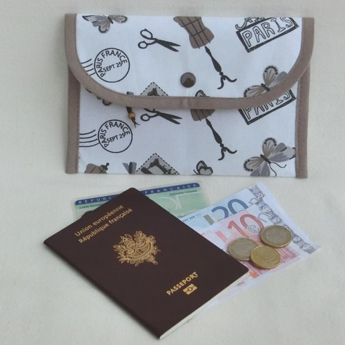 Porte monnaie zippé, portefeuille 2 en 1, tissu thème paris, étui à document, cadeau femme ou fille fête des mères