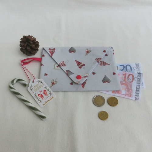 Pochette enveloppe en tissu cœur de noël pour argent, carte cadeau, billet, pièces de monnaie, chèque, accessoire de fête enfant