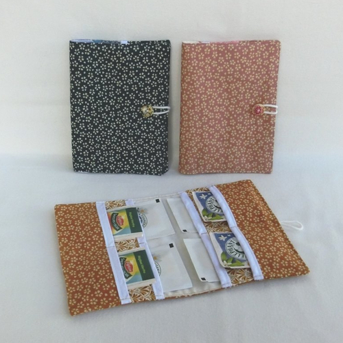 Pochette nomade à sachets de thé / tisane, tissu fleuri japonais, portefeuille pour le bureau, étui de rangement, cadeau fête des mères