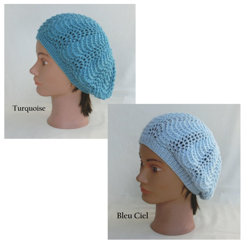 * bonnet / béret fantaisie femme, tricoté main en laine, tricot point ajouré, accessoire de mode toute saison, cadeau