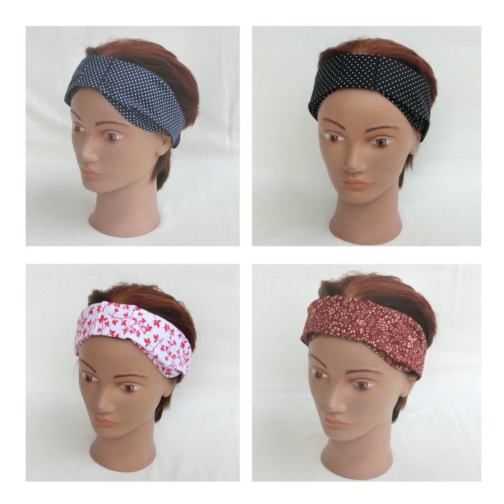 Bandeau headband cache -oreille femme en laine rose et doré perles fait  main