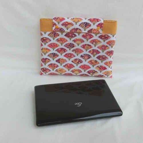 Housse molletonnée / pochette tablette, tissu japonais éventail, étui pour grand livre broché ou cahier, couverture protection carnet