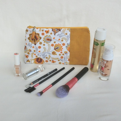 Pochette zippée à accessoires maquillage femme, tissu paisley fleuri, trousse de toilette ou de sac à main, cadeau fête noël
