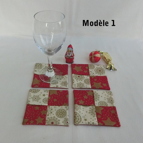 Lot de 4 sous-verres ou sous-tasses,tissu étoile et flocon de noël, dessous de verre carré pour décoration de table de fête