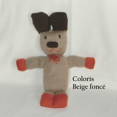 Doudou chien, tricoté main en laine, jouet peluche, décoration chambre enfant ou bébé, cadeau de naissance