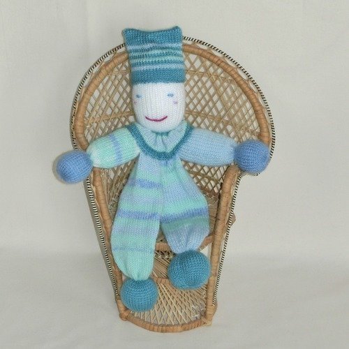 Doudou clown, poupée en laine, tricoté main, cadeau, enfant ou bébé, fille ou garçon, anniversaire, naissance