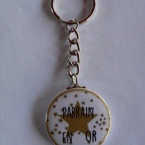 Badge porte clés 38mm  parrain en or cadeau parrain. 