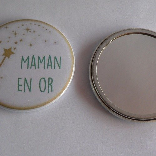 Miroir de poche 56mm maman en or cadeau maman.