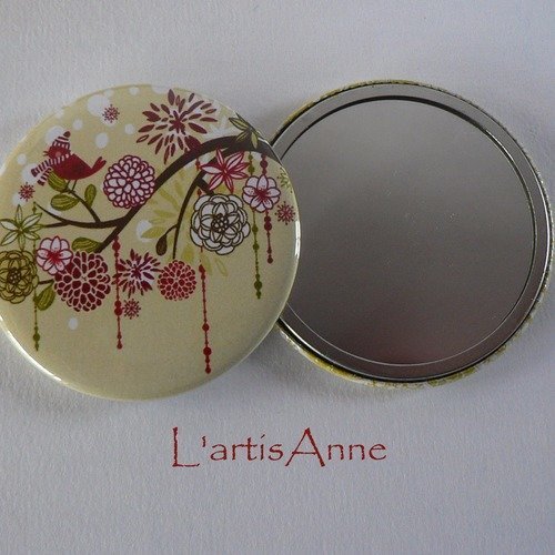 Miroir de poche 56mm oiseau hiver..