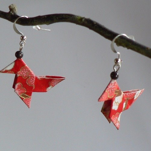 Boucles d'oreilles origami cocottes papier japonais.