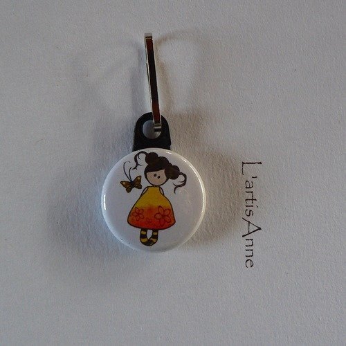 Tirette zip strap badge fermeture éclair fille papillon.