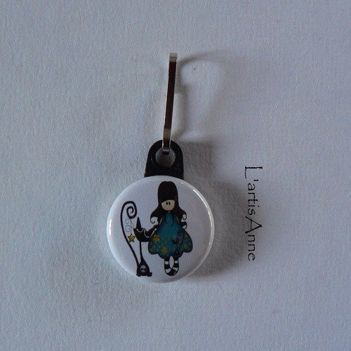 Tirette zip strap badge fermeture éclair fille chat.