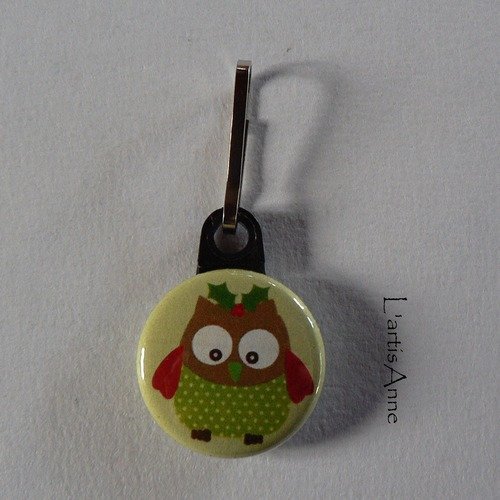 Tirette zip strap badge fermeture éclair chouette noël.