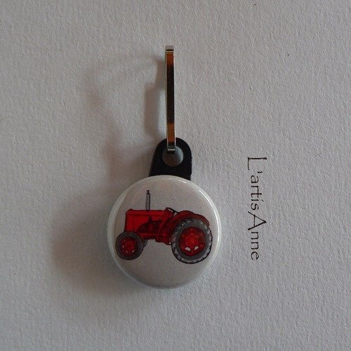 Tirette zip strap badge fermeture éclair tracteur rouge.