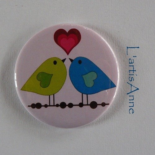 Miroir de poche 56mm oiseaux amoureux.