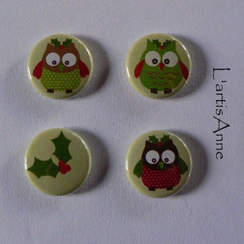 Badge 25mm chouettes noël.