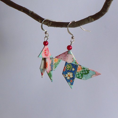 Boucles d'oreilles origami cocottes papier japonais.