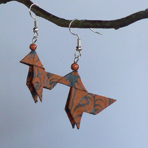 Boucles d'oreilles origami cocottes arabesques.