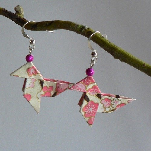 Boucles d'oreilles origami cocottes papier japonais.