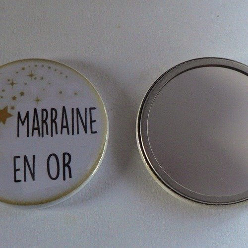 Miroir de poche 56mm marraine en or cadeau marraine.