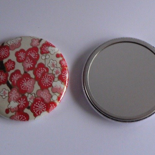 Miroir de poche 56mm papier japonais rouge et blanc.