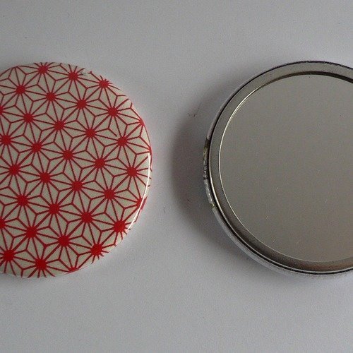 Miroir de poche 56mm papier japonais rouge et blanc.