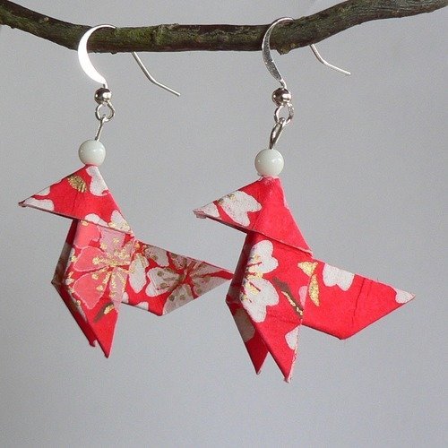 Boucles d'oreilles origami cocottes papier japonais.
