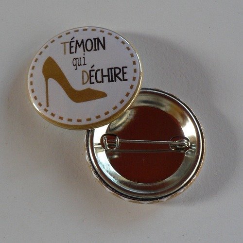 Badge 38mm témoin qui déchire cadeau témoin mariage or