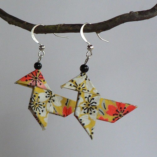 Boucles d'oreilles origami cocottes papier japonais.