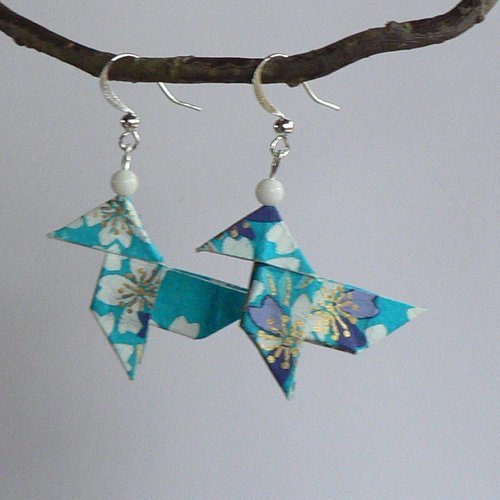 Boucles d'oreilles origami cocottes papier japonais.