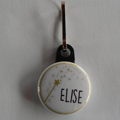 Tirette zip fermeture éclair badge 25mm à personnaliser au prénom de l'enfant.