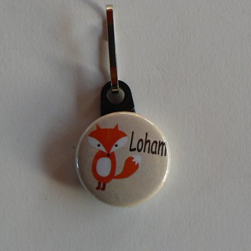 Tirette zip fermeture éclair badge 25mm à personnaliser au prénom de l'enfant.