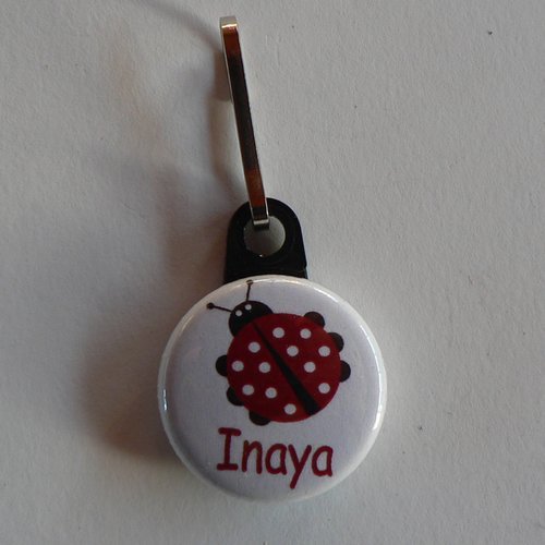 Tirette zip fermeture éclair badge 25mm à personnaliser au prénom de l'enfant.