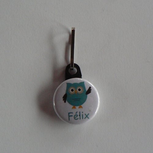 Tirette zip fermeture éclair badge 25mm à personnaliser au prénom de l'enfant.