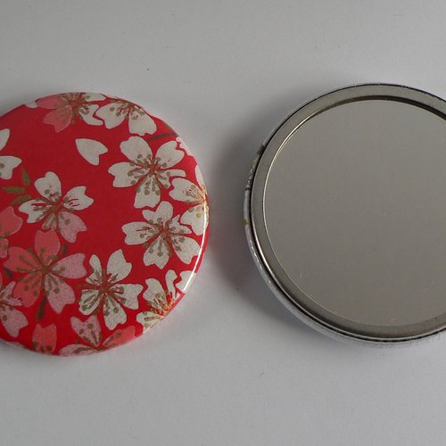 Miroir de poche 56mm papier japonais rouge et blanc.
