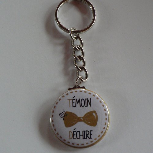Badge porte clés  témoin qui déchire cadeau témoin mariage or. 