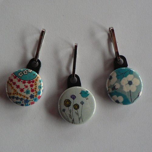 Tirette zip strap badge fermeture éclair lot de 3 oiseau et liberty.